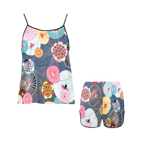 Beautiful colorful abstract pattern Women's Spaghetti Strap Short Pajama Set