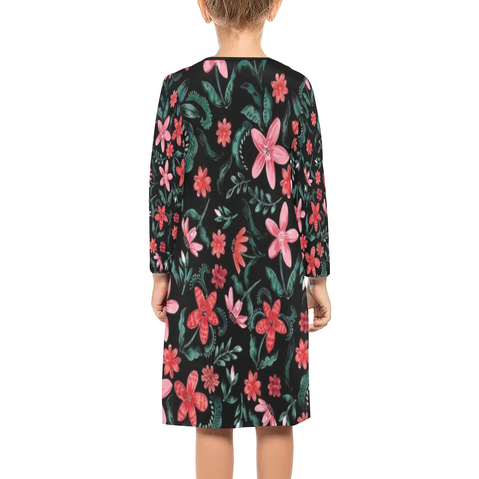 floral (205) Girls' Long Sleeve Dress (Model D59)