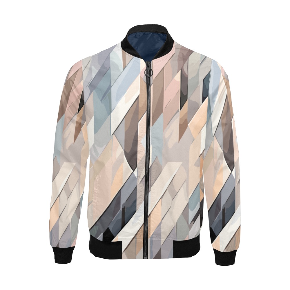 Chic geometric pattern of diagonal lines in beige All Over Print Bomber Jacket for Men (Model H19)