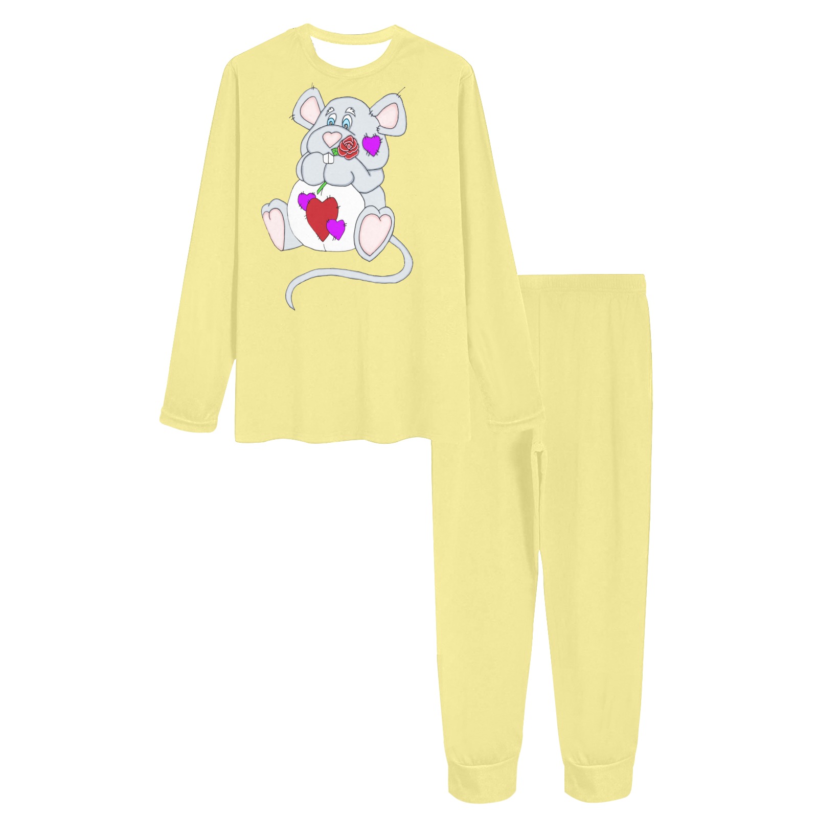 Valentine Mouse Soft Yellow Women's All Over Print Pajama Set