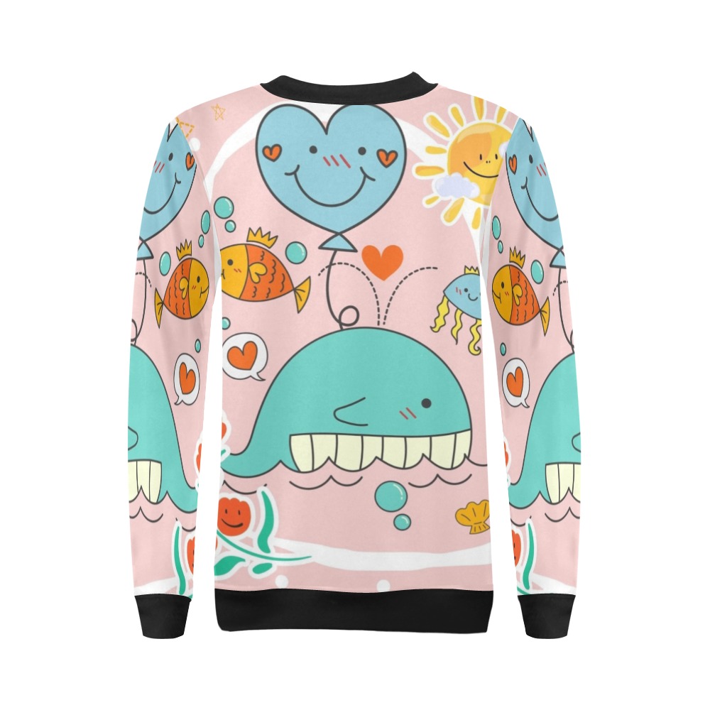 colorful cartoon whale All Over Print Crewneck Sweatshirt for Women (Model H18)