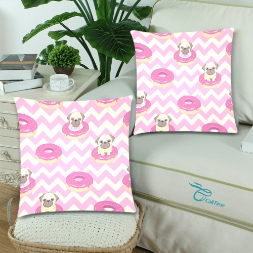 PUG (2) Custom Zippered Pillow Cases 18"x 18" (Twin Sides) (Set of 2)