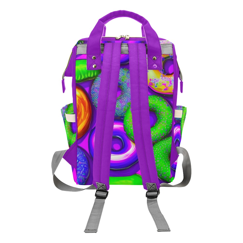 Colorful Donuts Purple Multi-Function Diaper Backpack/Diaper Bag (Model 1688)