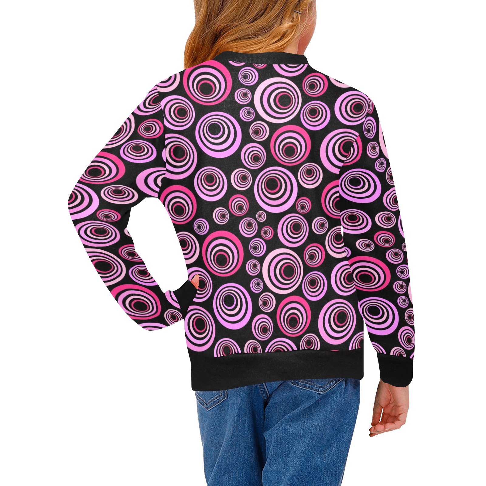 Retro Psychedelic Pretty Pink Pattern Girls' All Over Print Crew Neck Sweater (Model H49)