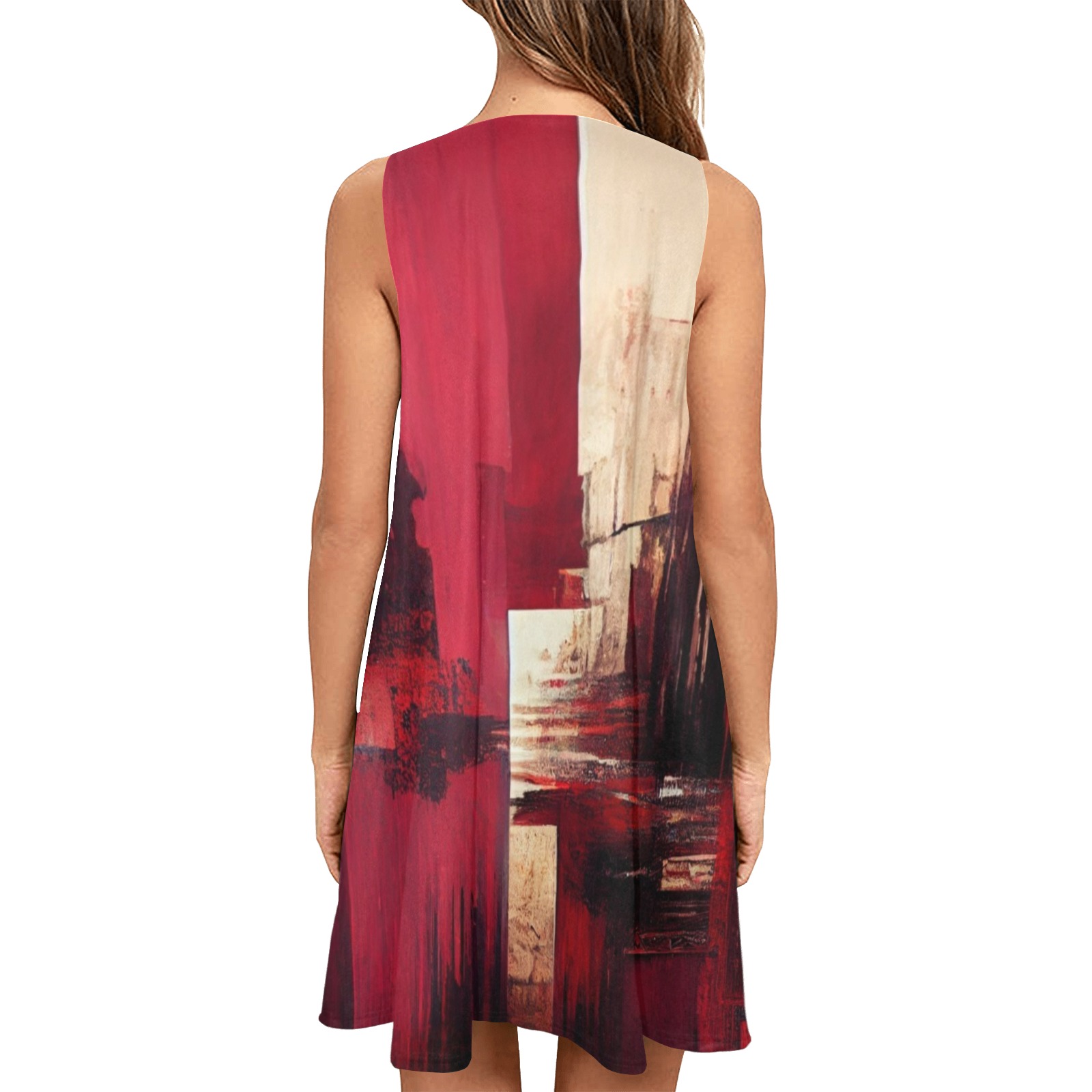 graffiti buildings red and cream 1 Sleeveless A-Line Pocket Dress (Model D57)