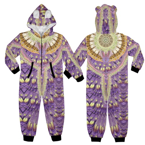 spain purple One-Piece Zip Up Hooded Pajamas for Big Kids