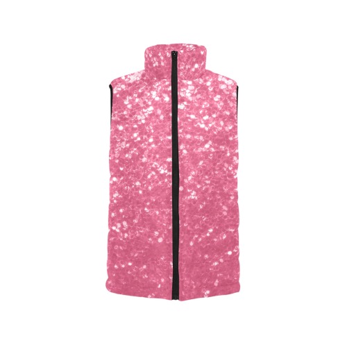 Magenta light pink red faux sparkles glitter Women's Padded Vest Jacket (Model H44)