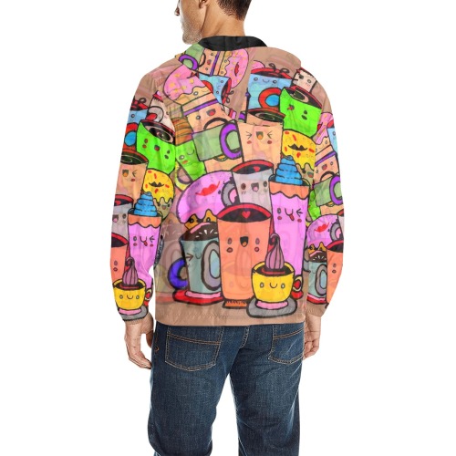 Pop Art Mugs funny by Nico Bielow All Over Print Quilted Windbreaker for Men (Model H35)