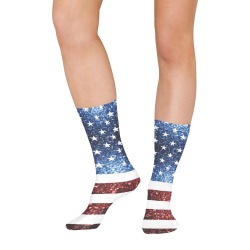 Sparkly USA flag America Red White Blue faux Sparkles patriotic bling 4th of July All Over Print Socks for Women