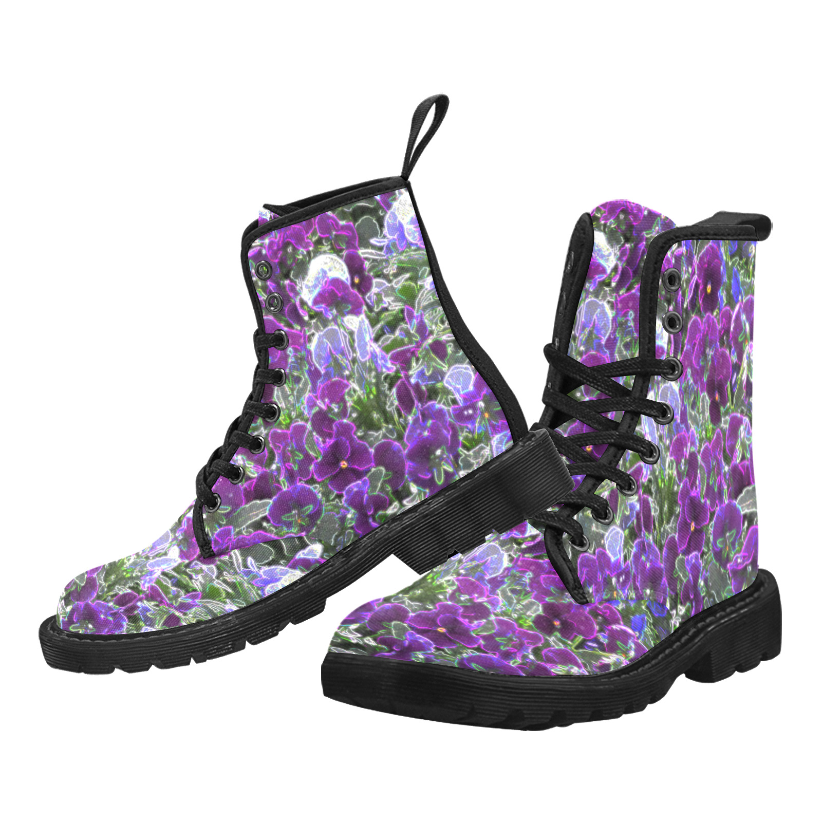 Field Of Purple Flowers 8420 Martin Boots for Women (Black) (Model 1203H)