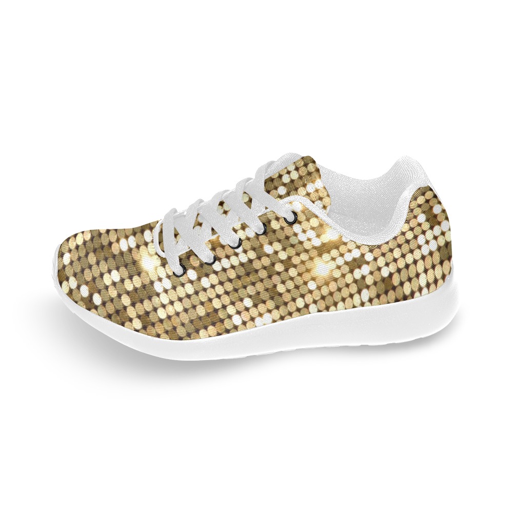 Golden Metallic Glitter Sparkles Sequins Men’s Running Shoes (Model 020)