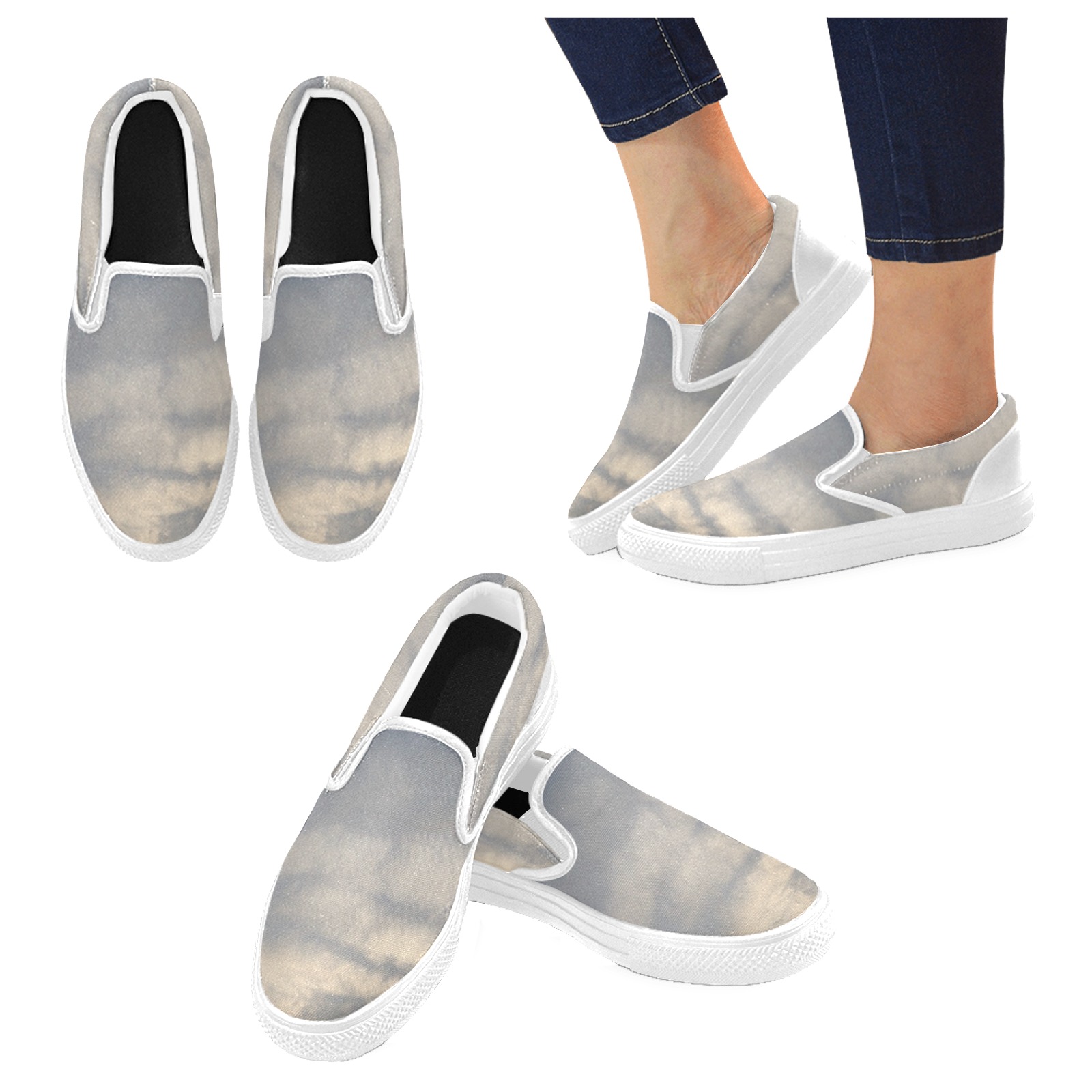 Rippled Collection Collection Women's Unusual Slip-on Canvas Shoes (Model 019)