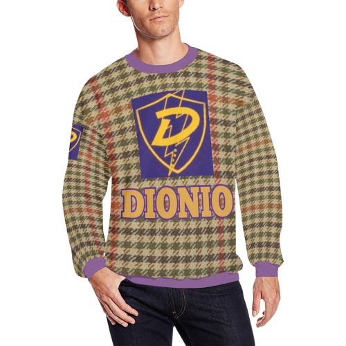 DIONIO Clothing - TweedLike Sweatshirt (Badge,Purple,Brown & Green) Men's Oversized Fleece Crew Sweatshirt (Model H18)