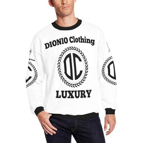 DIONIO Clothing - White & Black Big Logo Luxury Apparel Sweashirt Men's Oversized Fleece Crew Sweatshirt (Model H18)