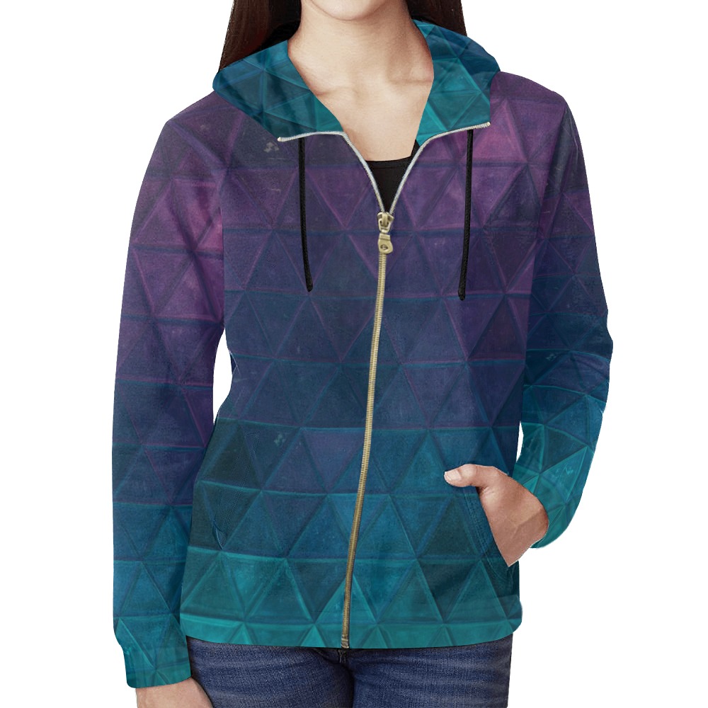 mosaic triangle 21 All Over Print Full Zip Hoodie for Women (Model H14)