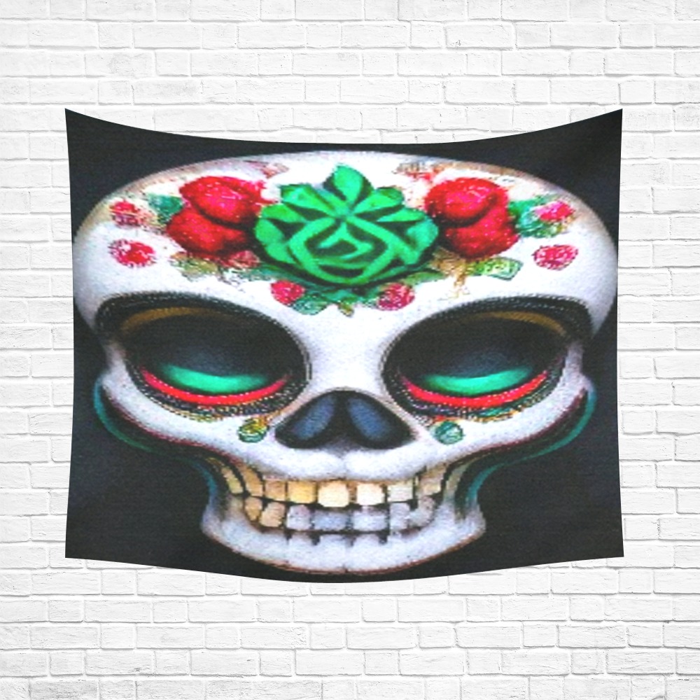 ornate skull Cotton Linen Wall Tapestry 60"x 51"