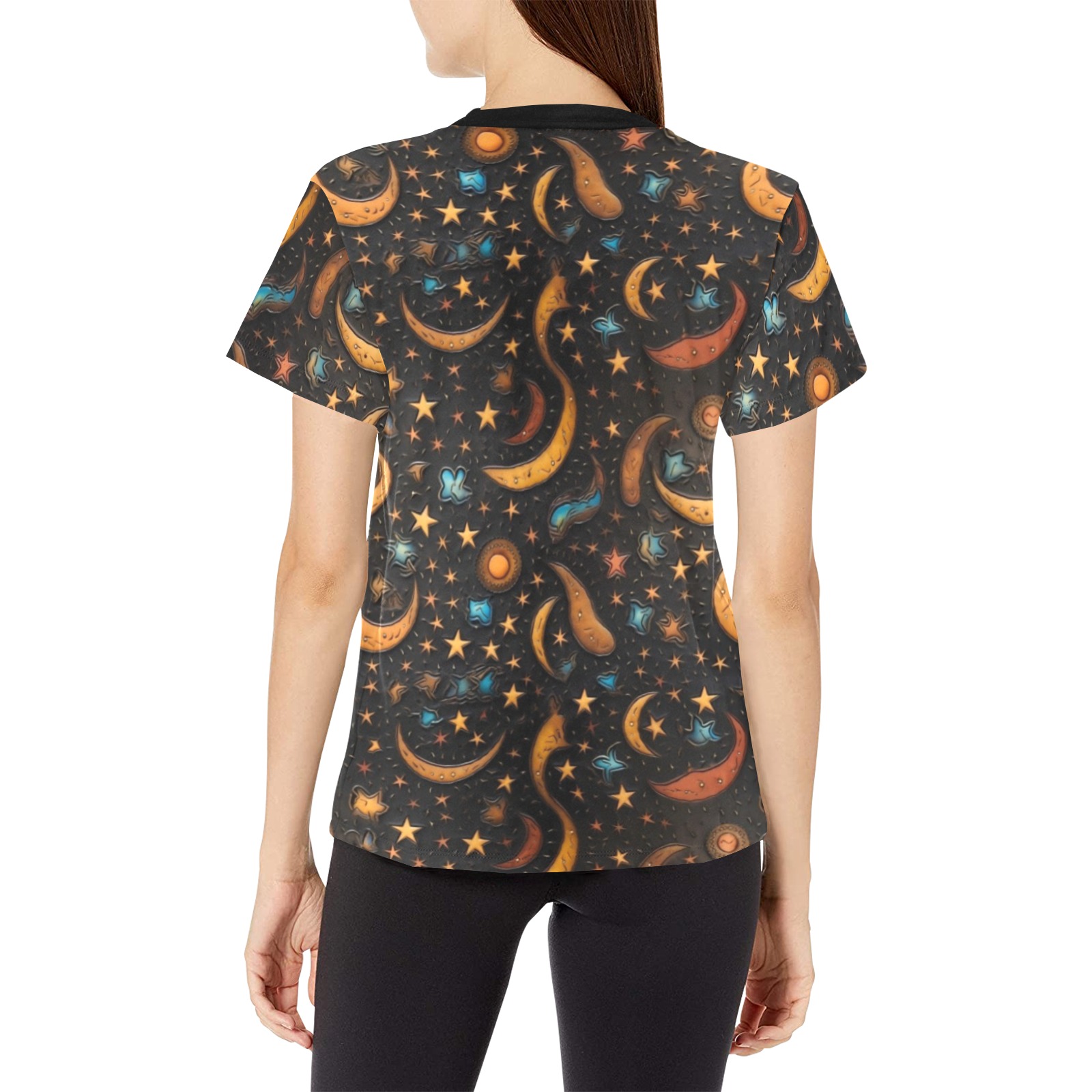 Moon & Stars Women's All Over Print Crew Neck T-Shirt (Model T40-2)