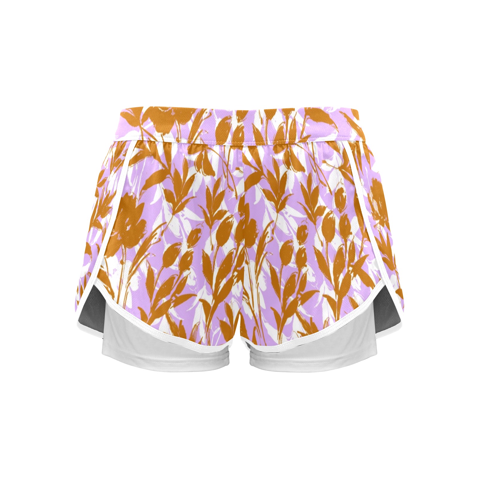 Orange garden on lavender-2 Women's Sports Shorts with Compression Liner (Model L63)