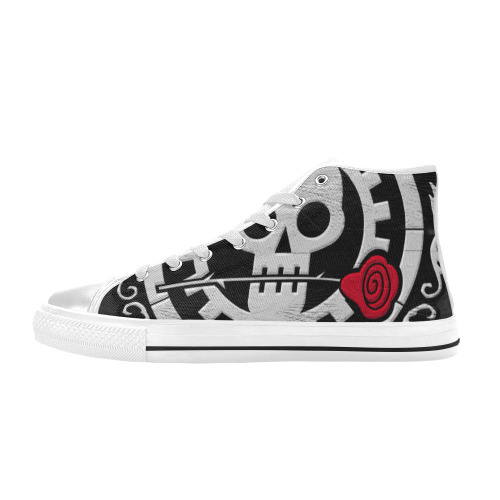 Skull Red Rose Men’s Classic High Top Canvas Shoes (Model 017)