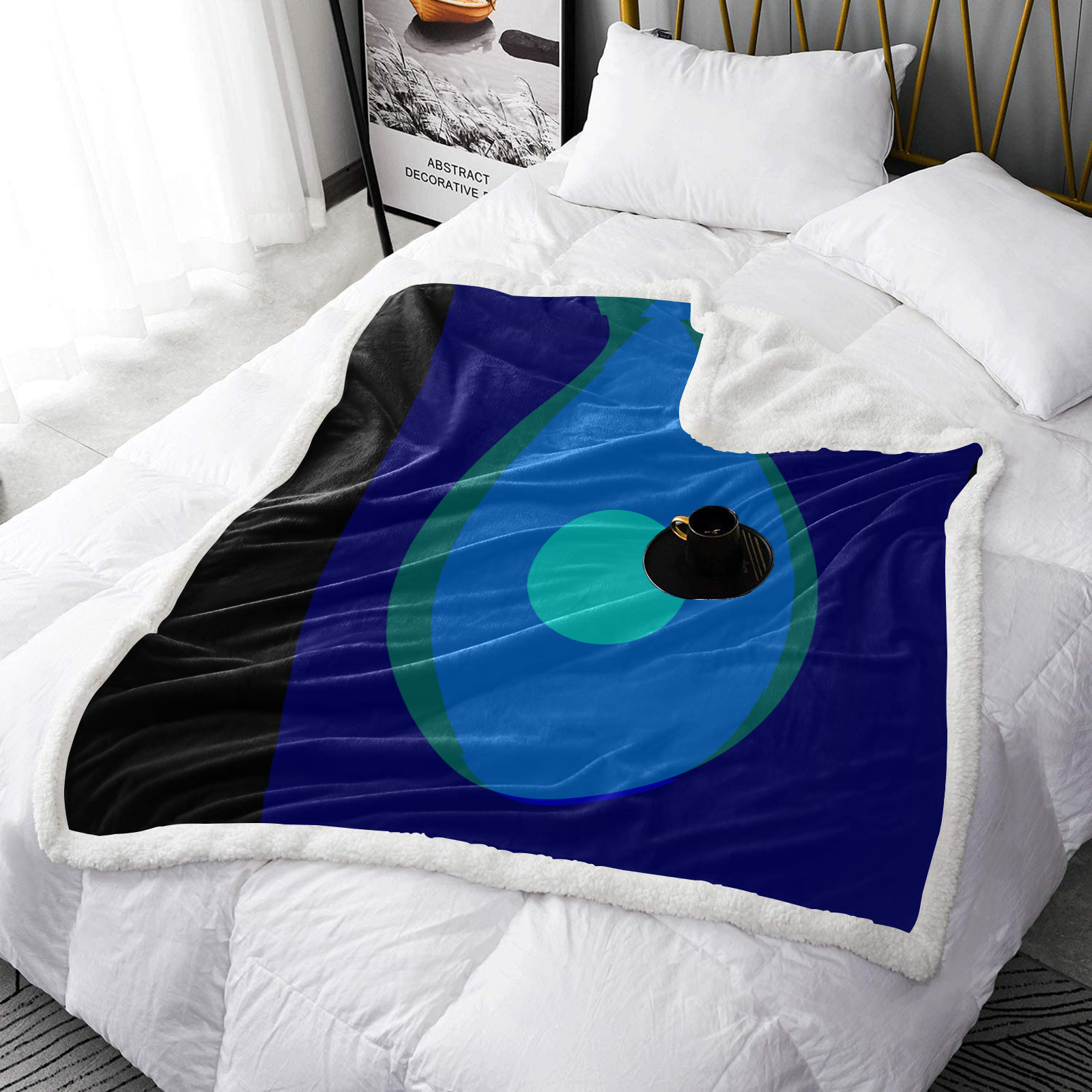 Dimensional Blue Abstract 915 Double Layer Short Plush Blanket 50"x60"