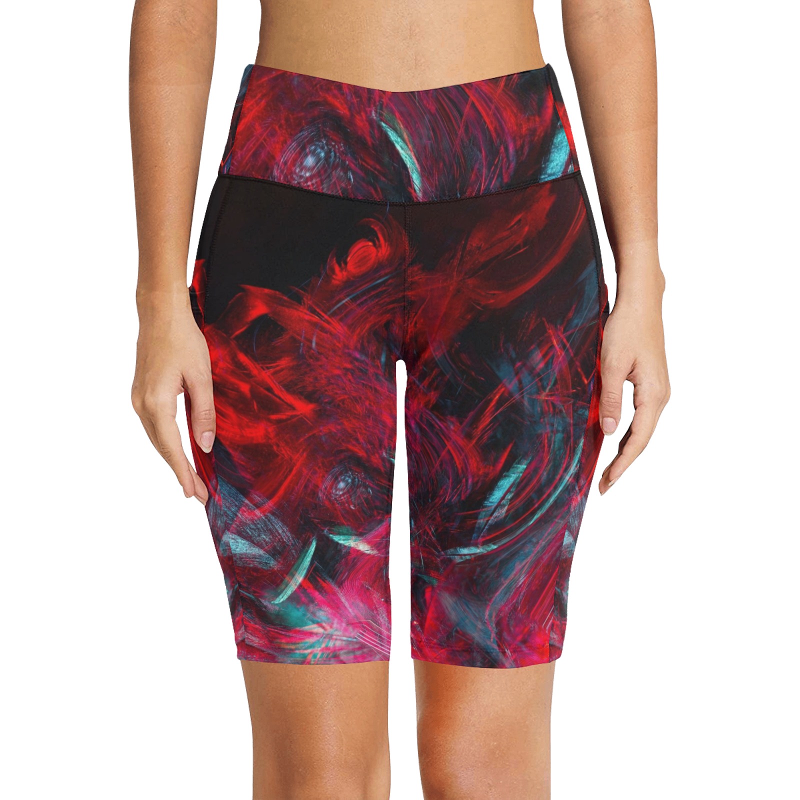 Abstract-Red Women's Workout Half Tights (Model L42)