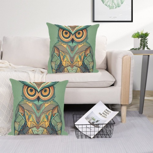 Owl1 Linen Zippered Pillowcase 18"x18"(Two Sides&Pack of 2)