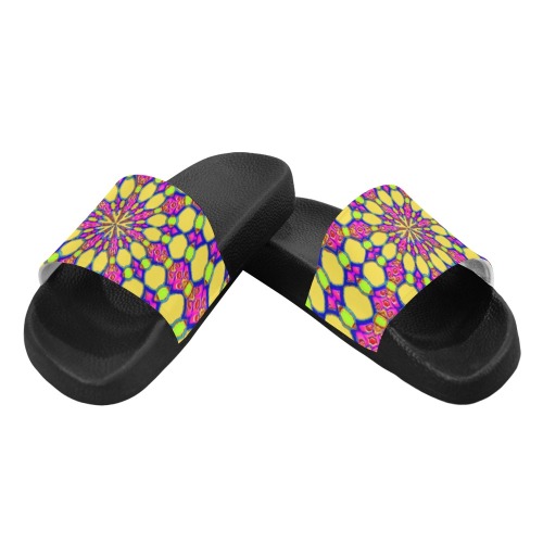 med crosspinkyellow 1y Women's Slide Sandals (Model 057)