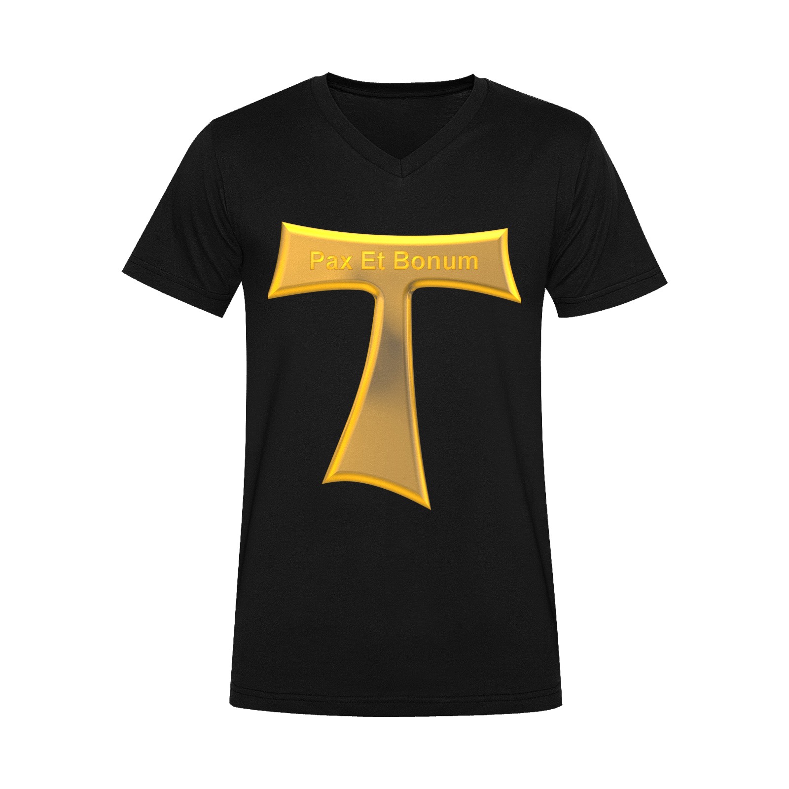 Franciscan Tau Cross Pax Et Bonum Gold  Metallic Men's V-Neck T-shirt (USA Size) (Model T10)