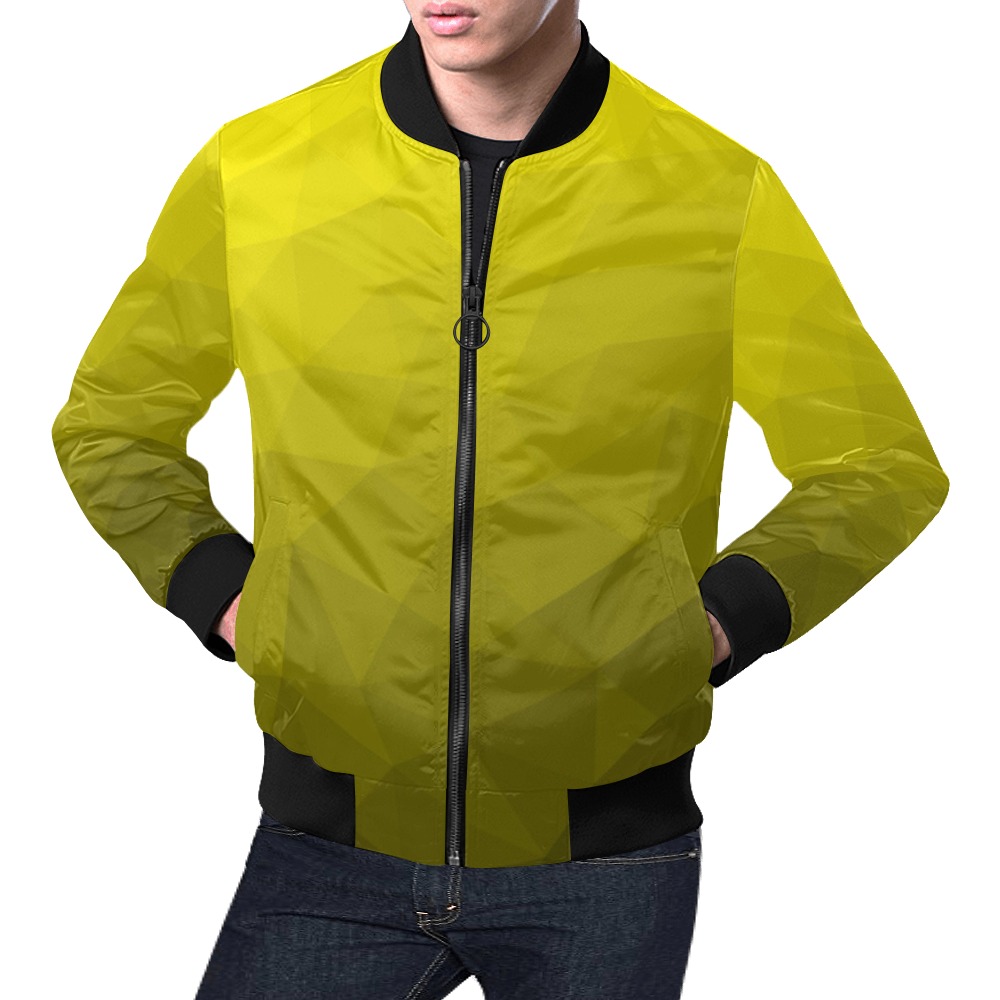 Yellow gradient geometric mesh pattern All Over Print Bomber Jacket for Men (Model H19)
