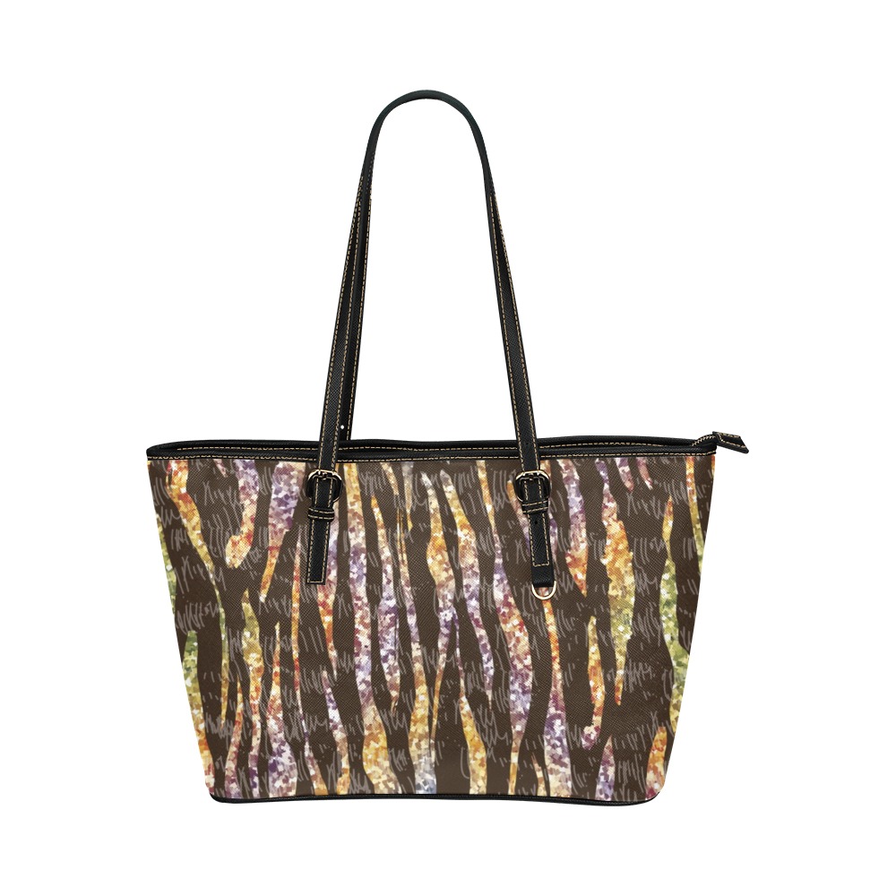 Rainbow Zebra Leather Tote Bag/Large (Model 1651)