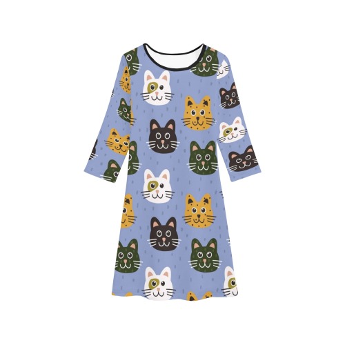 Adorable Cats Girls' Long Sleeve Dress (Model D59)