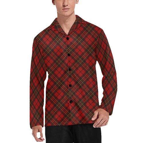 Red tartan plaid winter Christmas pattern holidays Men's V-Neck Long Pajama Top