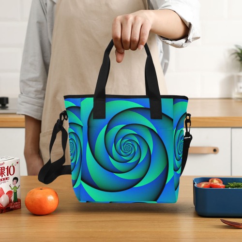 POWER SPIRAL - WAVES blue green Insulated Tote Bag with Shoulder Strap (Model 1724)