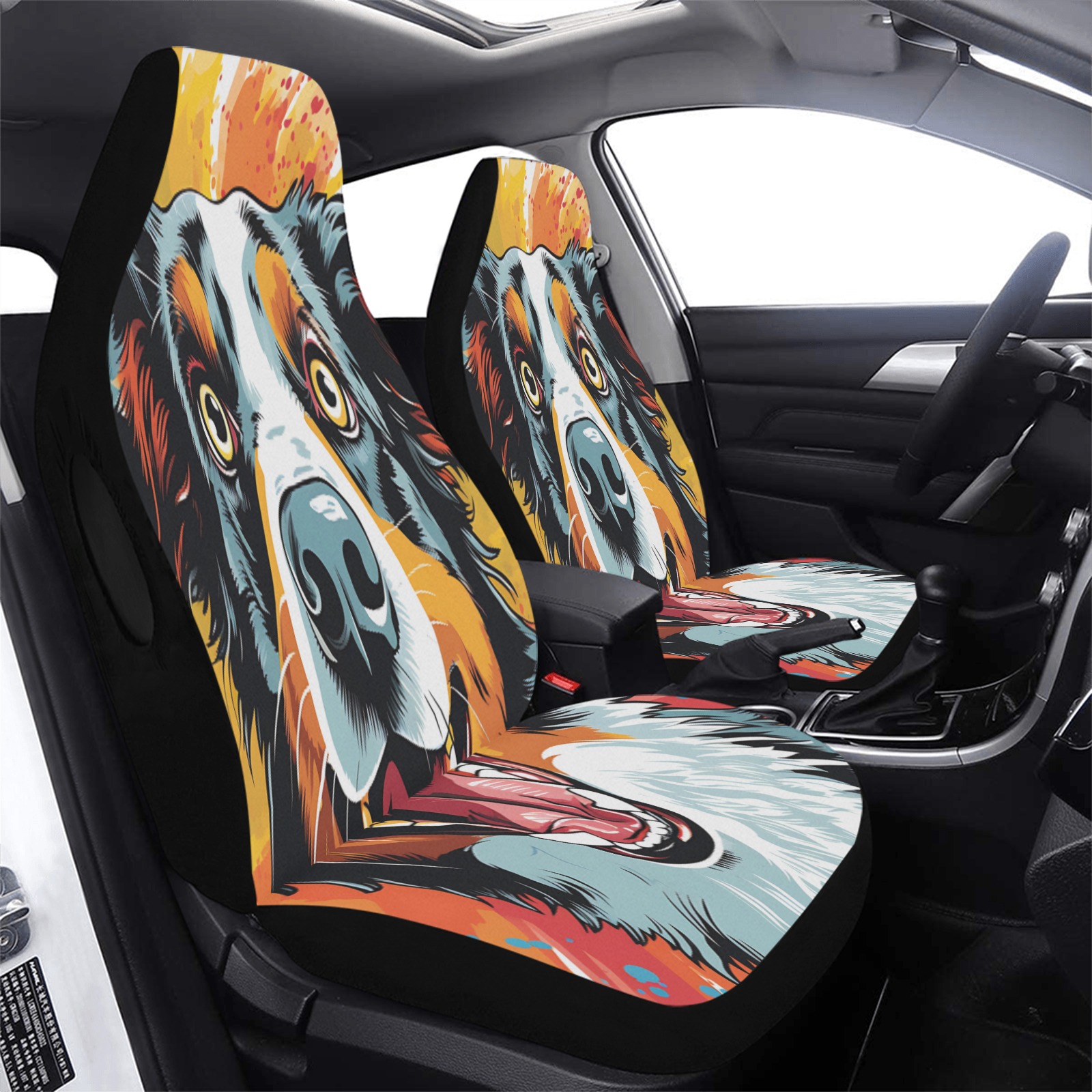 Australian Shepherd Pop Art Car Seat Cover Airbag Compatible (Set of 2)