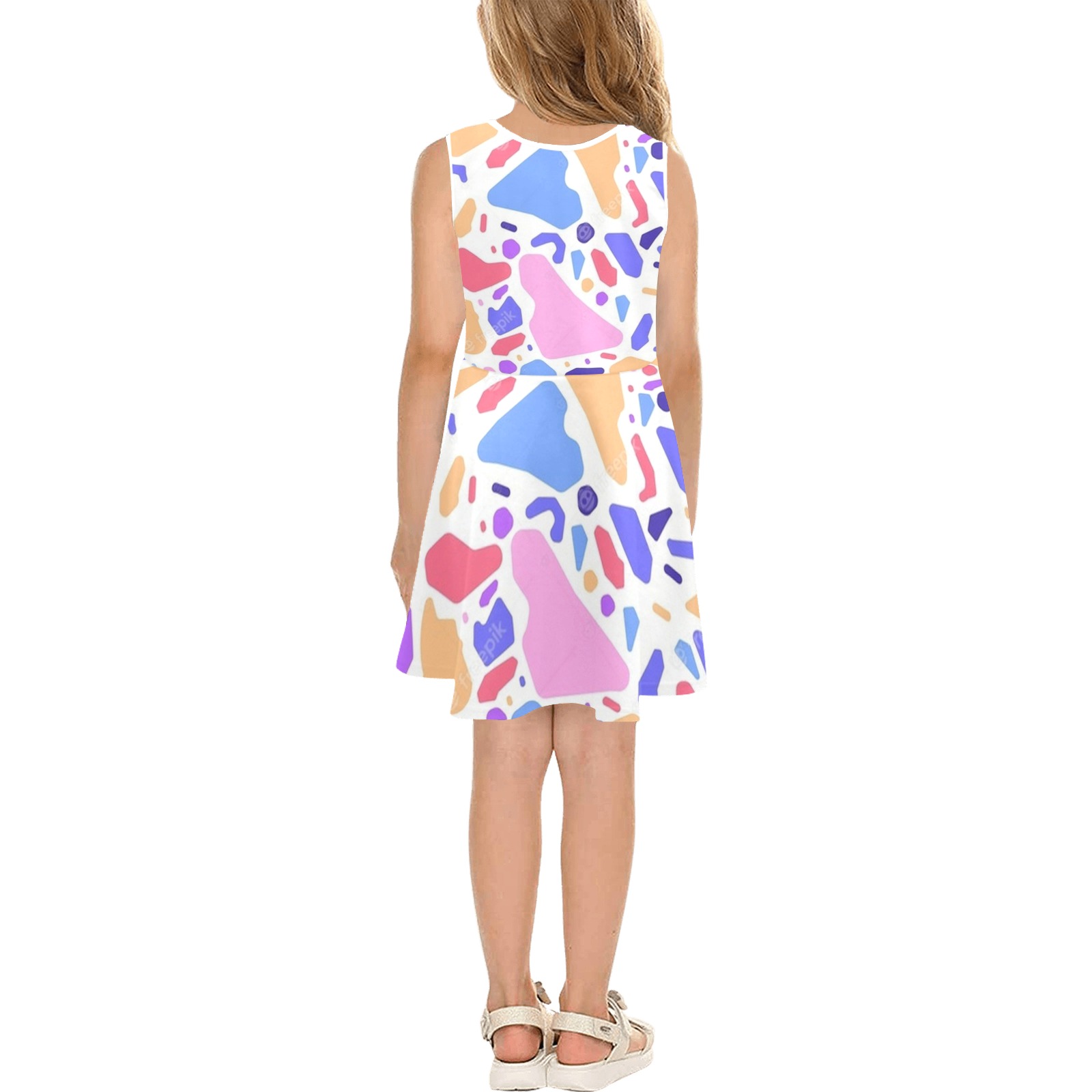 Colorful Spring Terrazo Pattern Girls' Sleeveless Sundress (Model D56)