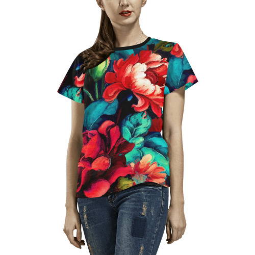 flowers botanic art (6) all over print tshirt All Over Print T-Shirt for Women (USA Size) (Model T40)