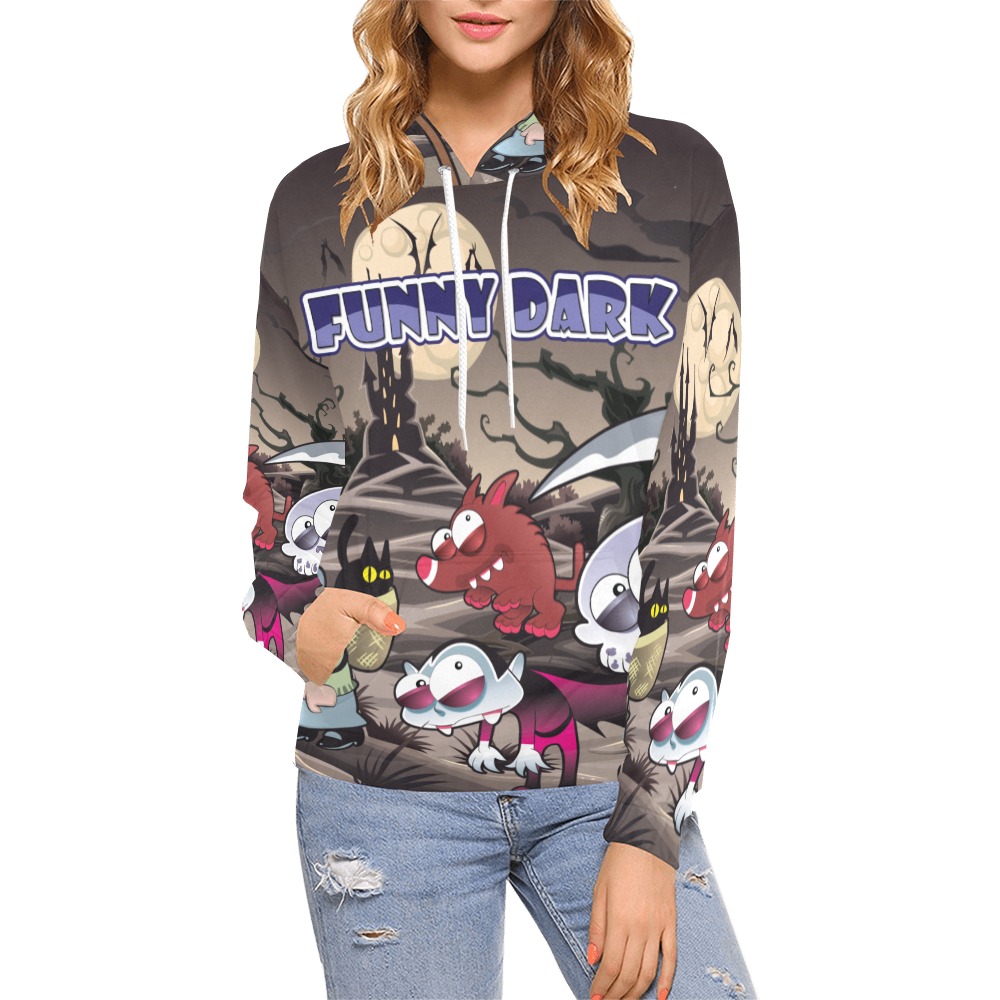 Funny Dark All Over Print Hoodie for Women (USA Size) (Model H13)