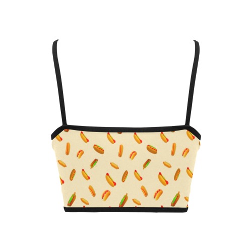 Hot Dogs on Yellow Women's Spaghetti Strap Crop Top (Model T67)