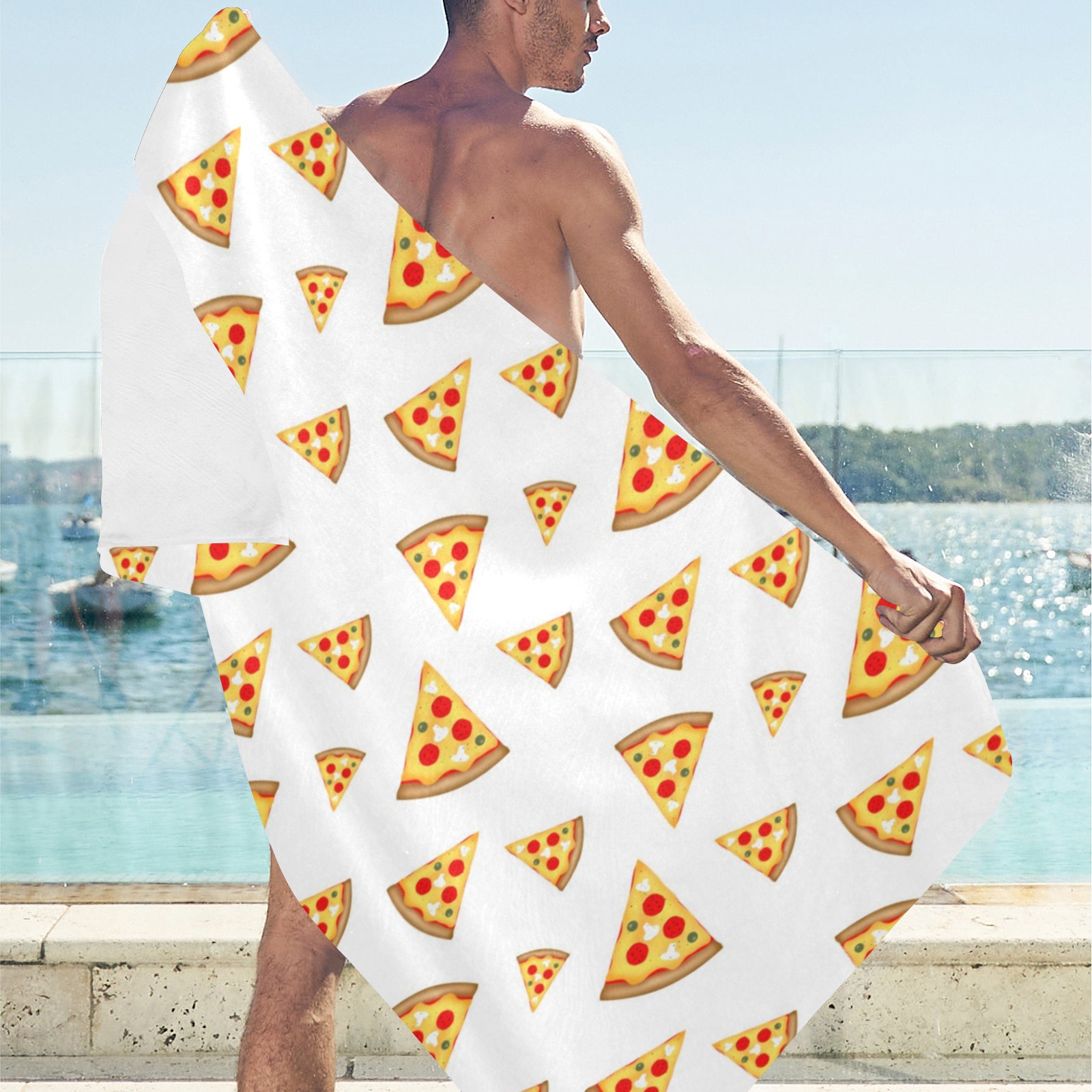 Cool and fun pizza slices pattern on white Beach Towel 30"x 60"