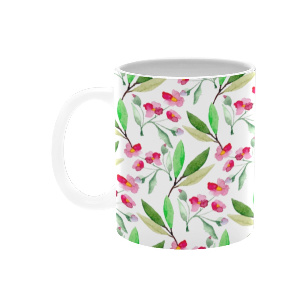 Watercolor pink floral pattern White Mug(11OZ)