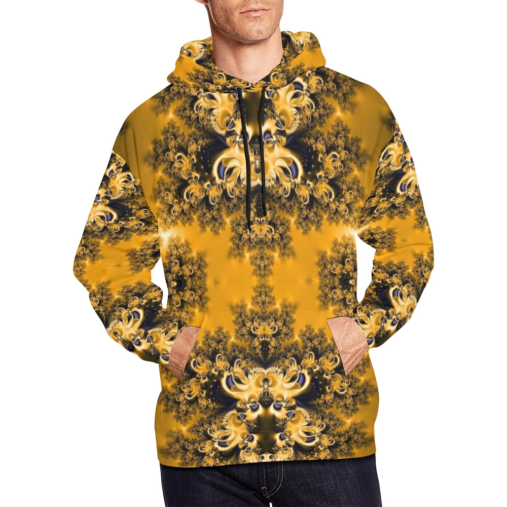 Golden Sun through the Trees Frost Fractal All Over Print Hoodie for Men (USA Size) (Model H13)