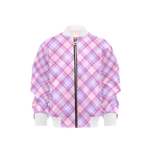 Pastel Baby Girl Plaid Kids' Bomber Jacket with Pockets (Model H40)