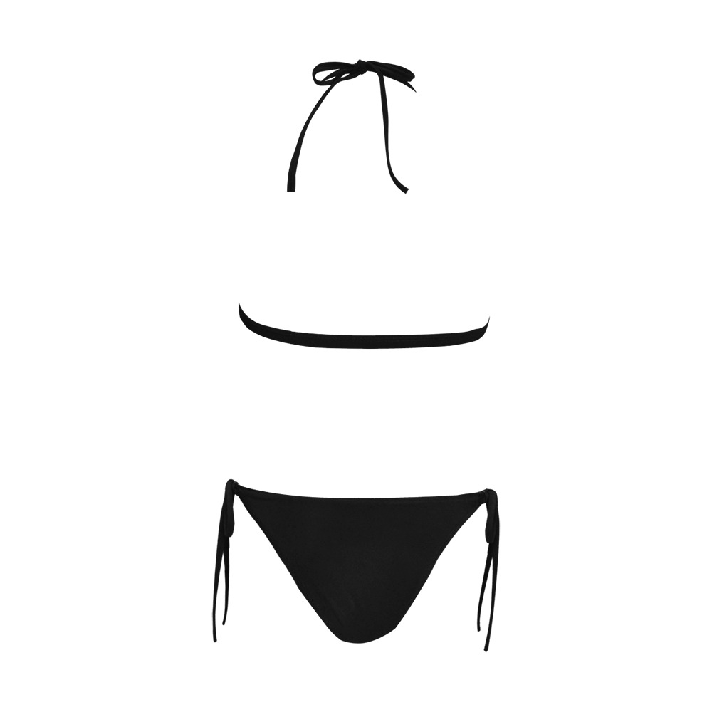 Graffiti Woman's Swimwear Bikini Black Bottom Buckle Front Halter Bikini Swimsuit (Model S08)
