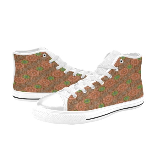 The Orange floral rainy scatter fibers textured Women's Classic High Top Canvas Shoes (Model 017)