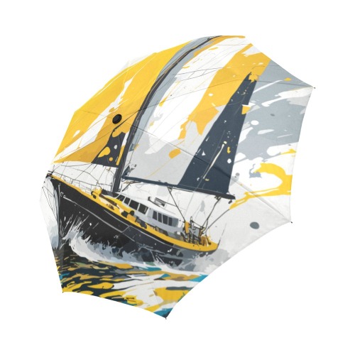 Sail boat at stormy sea. Cool fantasy colorful art Auto-Foldable Umbrella (Model U04)