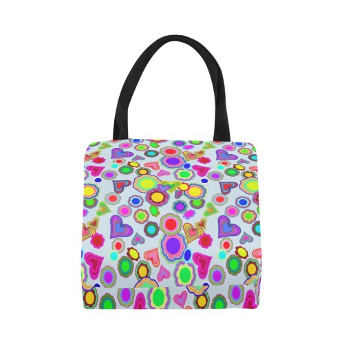 Groovy Hearts and Flowers Blue Canvas Tote Bag (Model 1657)
