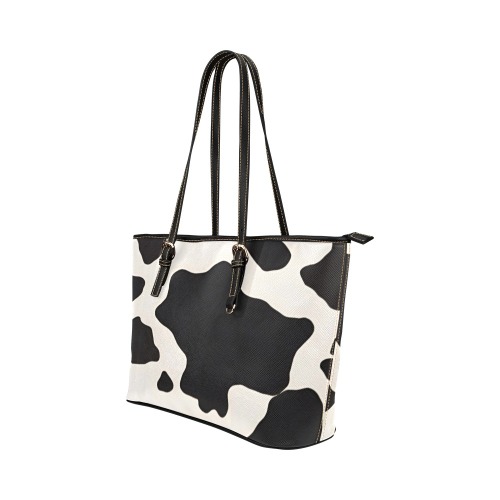 Black/White Moo Print Leather Tote Bag/Large (Model 1651)