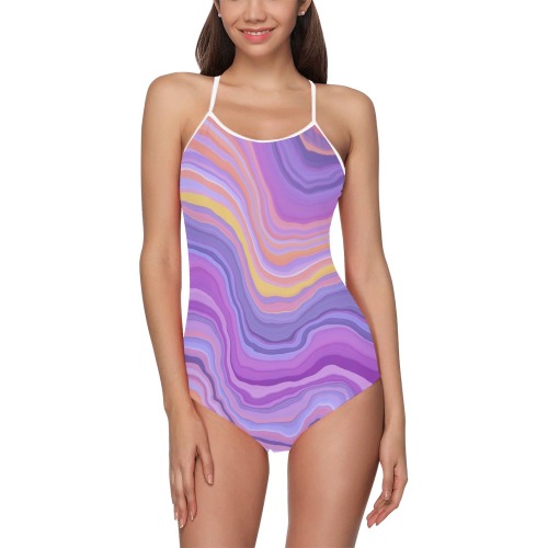 Violet and orange waves-778 Strap Swimsuit ( Model S05)