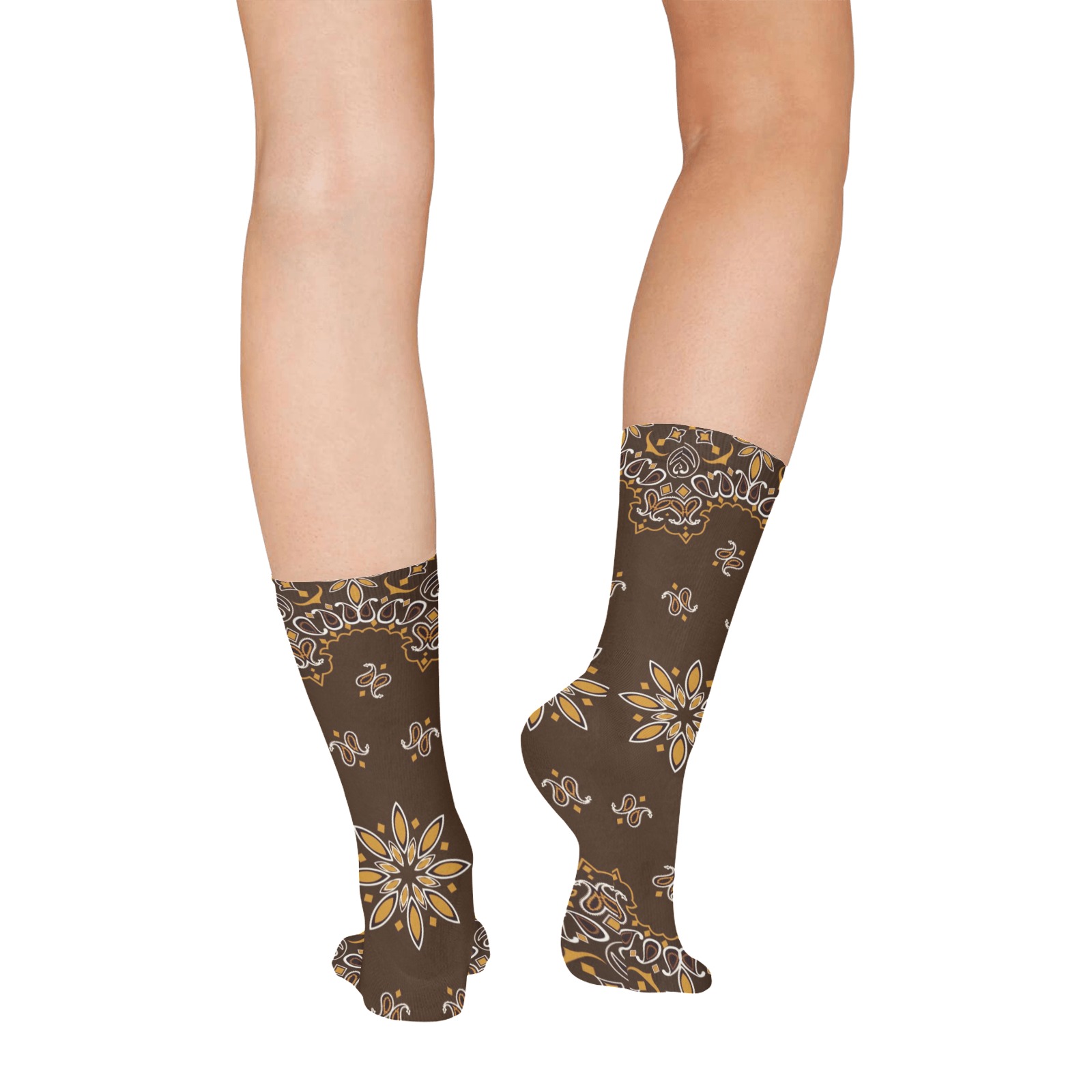 Brown Bandanna Pattern All Over Print Socks for Women