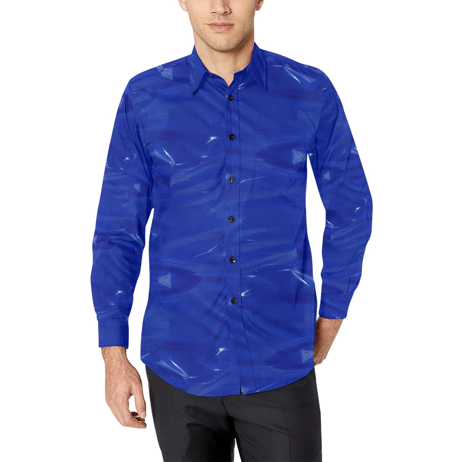 Blue Wet Look by Nico Bielow Men's All Over Print Casual Dress Shirt (Model T61)